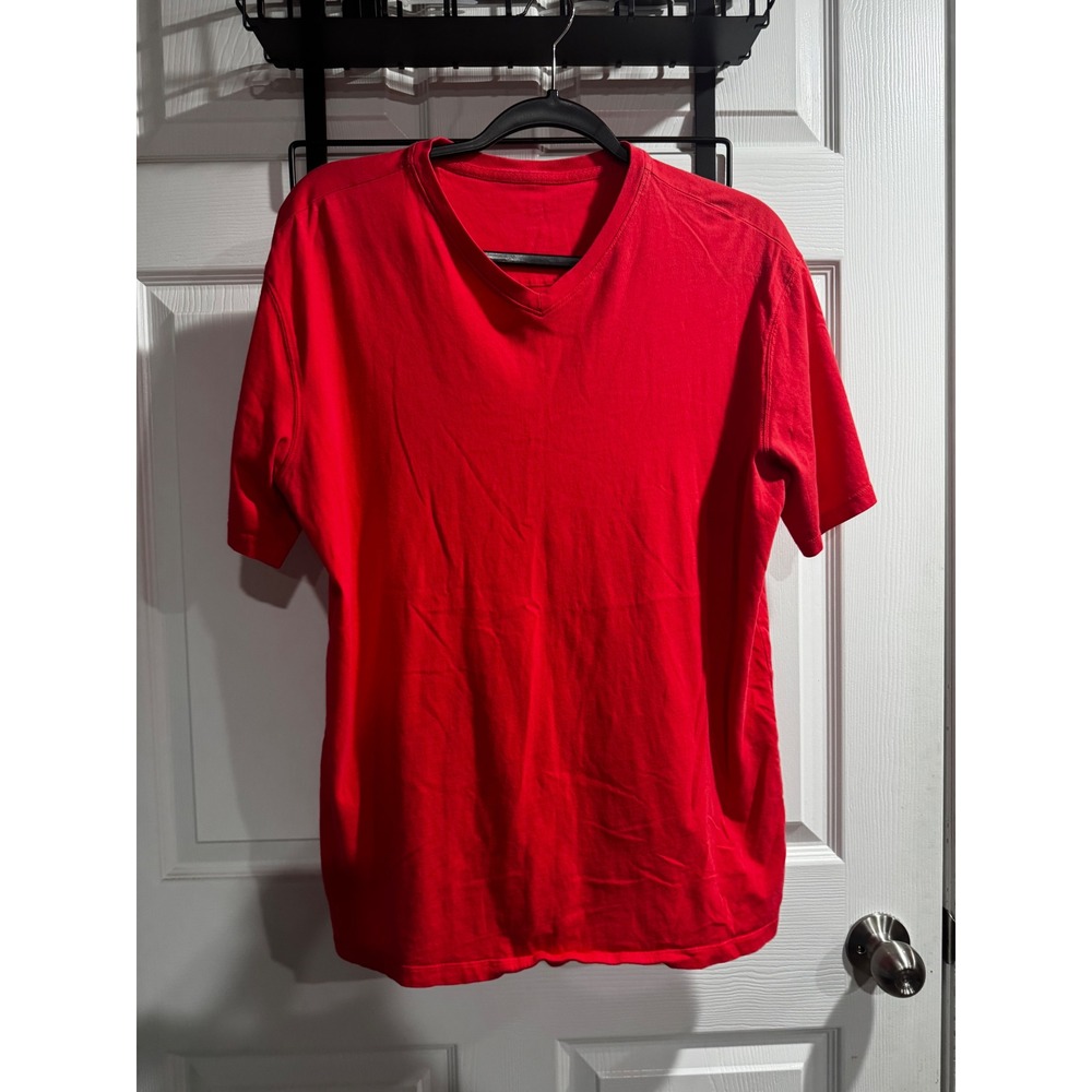 Mens Red Short Sleeve V-Neck T-Shirt Solid Casual Basic Tee